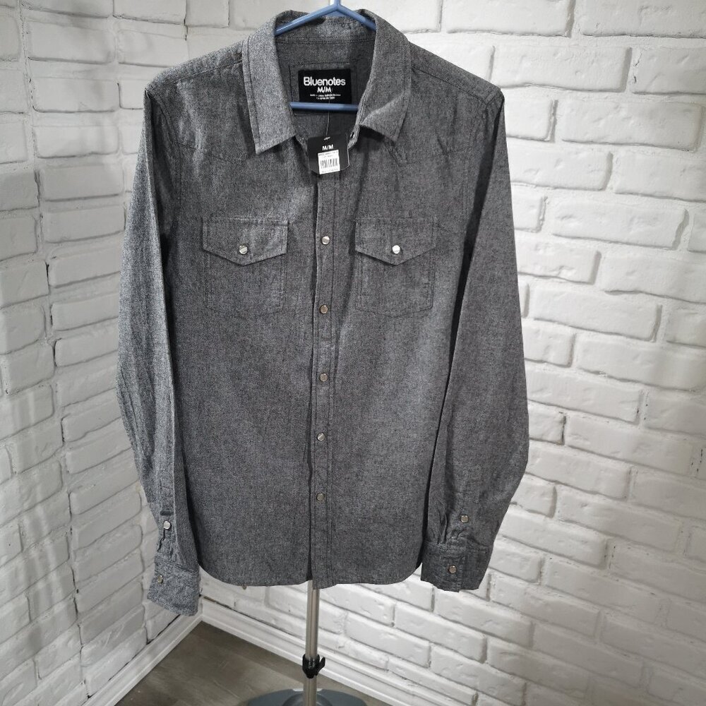 NWT Bluenotes Men's Size Medium Pearl Snap Dark Grey Casual Shirt